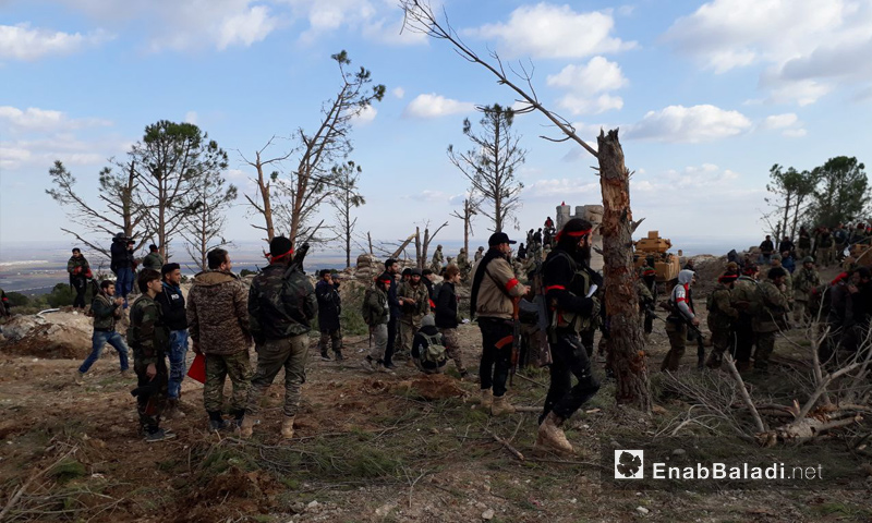 “Free Army” troops on top of the mountain Barsa, northern rural Aleppo – January 28, 2018 (Enab Baladi)