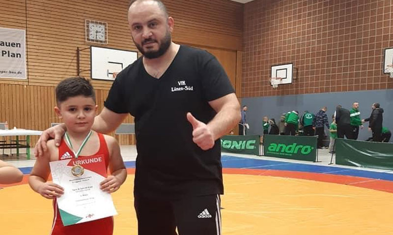 Alaa al-Krad and his son Taim al-Krad during a championship in North Rhine-Westphalia, Germany – January 13, 2019 (Alaa al-Krad Facebook Page)                                