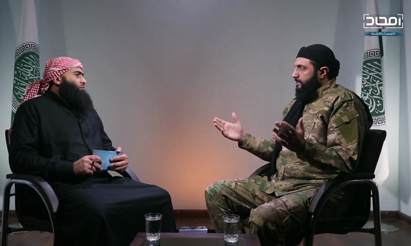 Abu Mohammad al-Julani, commander-in-chief of “Tahrir al-Sham,” in a video interview - January 14, 2018 (Amjad)