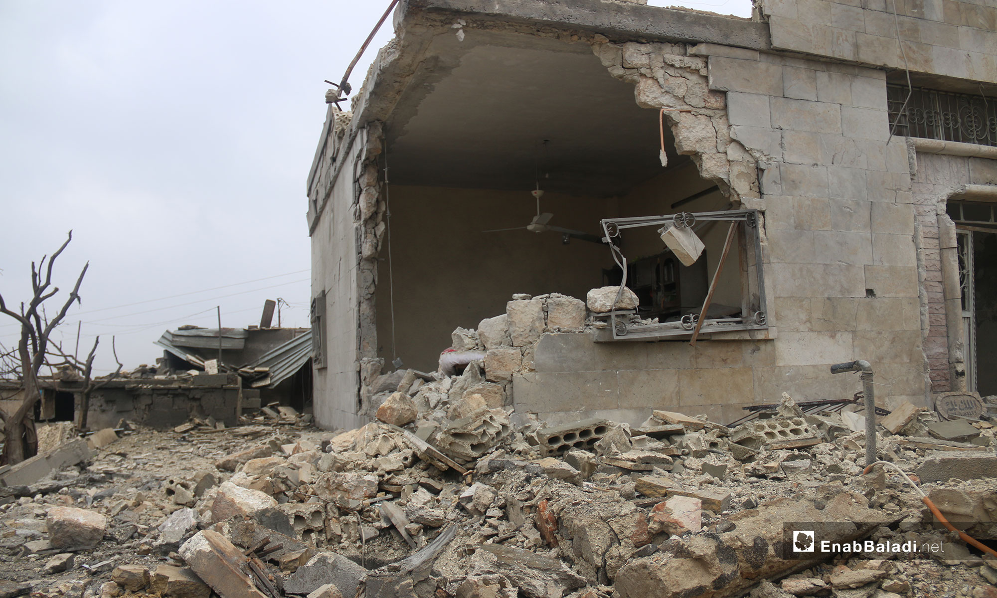 The destruction caused by the shelling of the town of Jarjnaz, southern Idilb – February 7, 2019 (Enab Baladi)