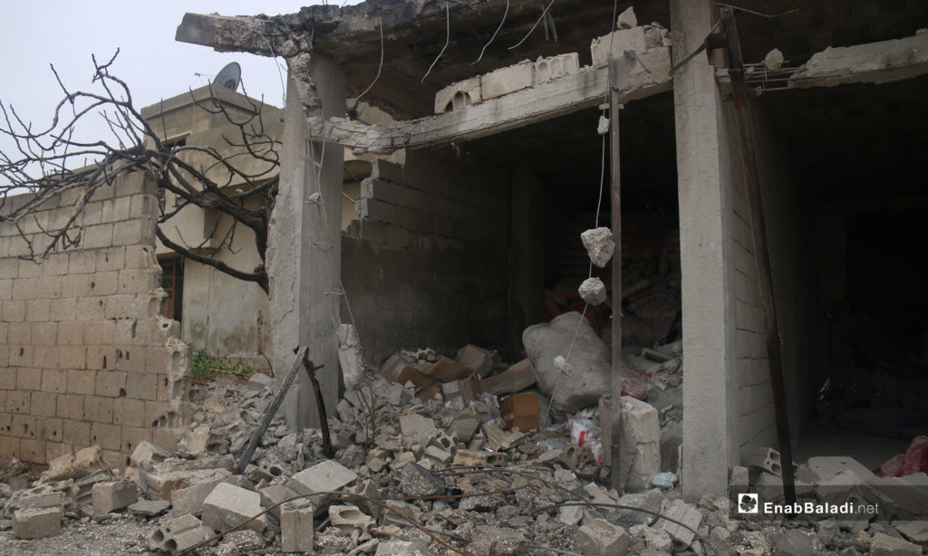 The destruction caused by the shelling of the town of Jarjnaz, southern Idilb – February 7, 2019 (Enab Baladi)