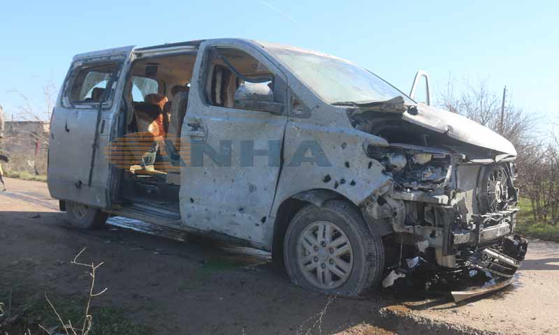 A van car, transporting teachers, blown up by a mine in southern Manbij city – February 2, 2019 (Hawar News Agency)