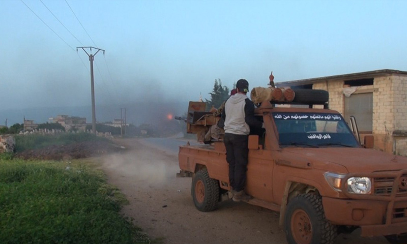 Fighters of the Hayat Tahrir al-Sham (HTS) during the battles of the Hama countryside - April 2019 (Iba’a news agency)