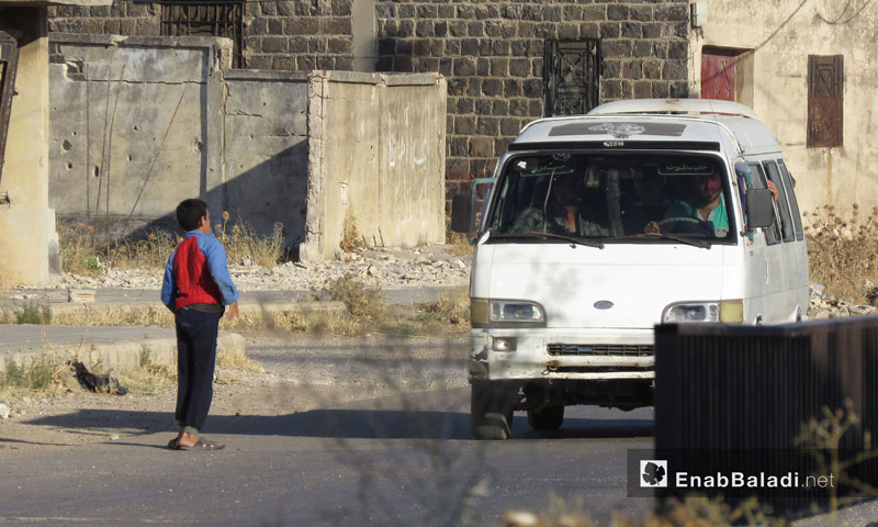 A public transport carrying passengers in the Houla,Homs countryside - 25 July 2018( Enab Baladi)