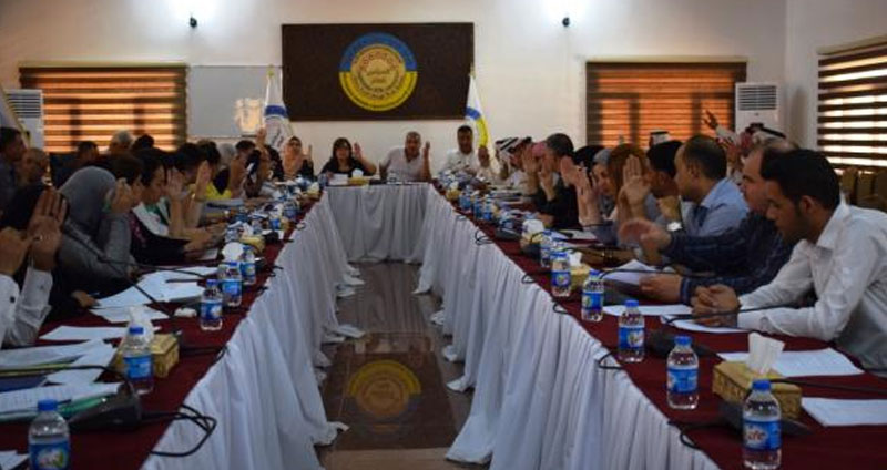 The General Council of the Autonomous Administration of northern and eastern Syria voting on the Customs Law – July 25, 2019 (Hawar News Agency)