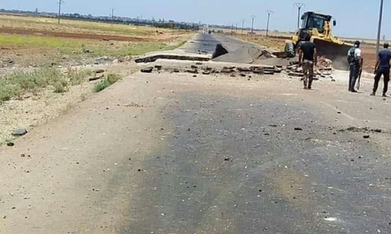 An explosion on the roadway of al-Sahawa village, following the passage of a Russian military patrol, eastern Daraa – July 13, 2019 (Houran Independent Journalists)