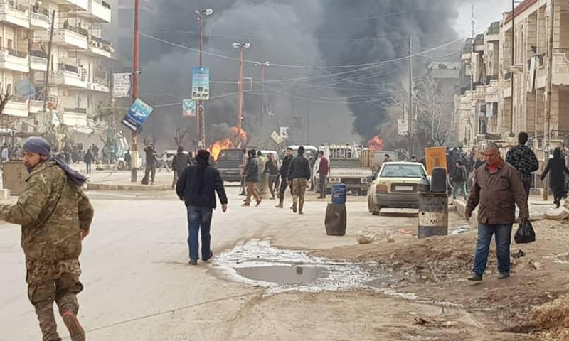 The detonation of an improvised explosive device in the al-Villat Street, Afrin – February 21, 2019 (Activists on Facebook)