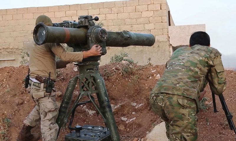 Two fighters on the fronts in the Hama countryside using a TOW missiles -2019 (SMART)