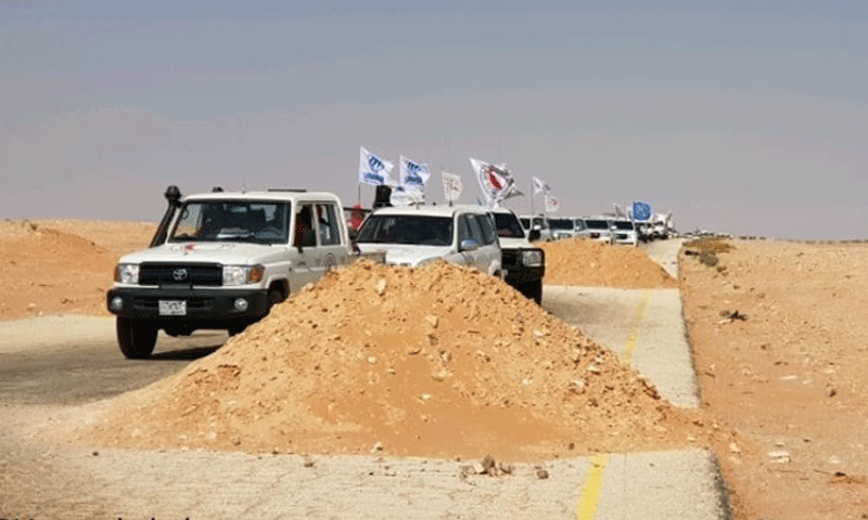 UN delegation entering the al-Rukban camp on the Jordanian-Syrian borders – August 17, 2019 (Journalist Imad Ghali)