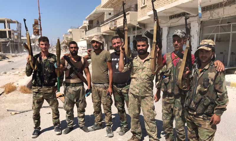 Personnel of the Syrian regime’s forces in the city of Khan Shaykhun – August 23, 2019 (Russian journalist Oleg Blokhin)