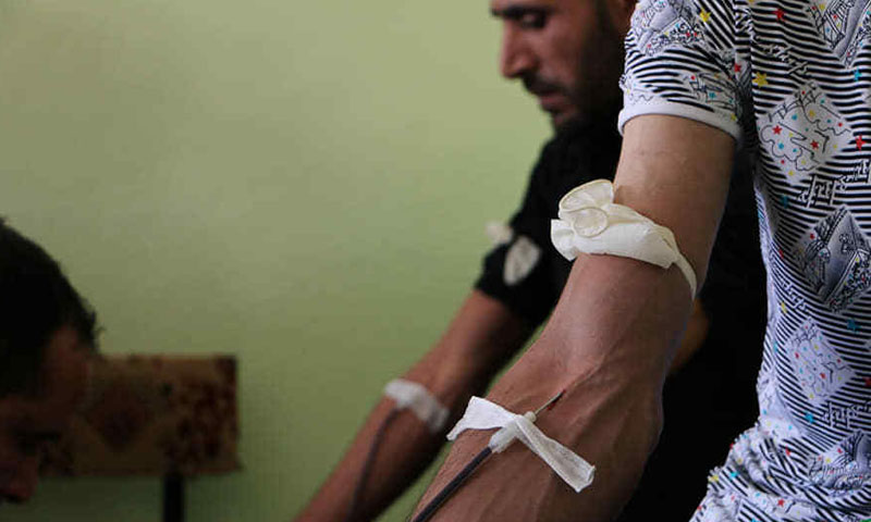 Blood donation campaign conducted by the blood bank in Azaz in Bizaah city to deliver blood to Idlib – June 10, 2019 (Local Council of Bizaah City)