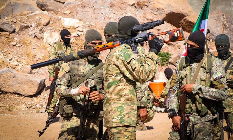 Troops of the National Army on a training camp, rural Aleppo (Ahrar al-Sharqiya’s Media Official al-Hareth Rabah)