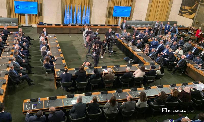 The delegations of the Syrian Constitutional Committee (SCC) are holding a meeting at the United Nations in Geneva, Switzerland - 30 October 2019 (Enab Baladi)