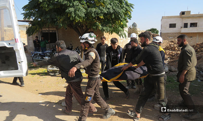 Pulling civilians from rubble in al-Malaja village in southern countryside of Idlib after being targeted by Russian airstrikes - 17 November 2019 (Enab Baladi) 