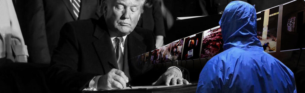 US President Donald Trump signing the National Defense Authorization Act that includes the Caesar Act- December 20, 2019 (Reuters – edited by Enab Baladi)