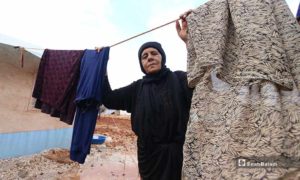 Mariam al-Jasem lives alone in Sinjar al-Kahraba camp near the city of Sarmada after she was displaced from Sinjar town in the eastern countryside of Idlib.
