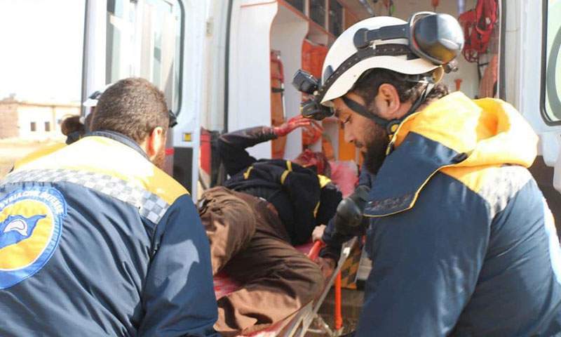 The Syrian Civil Defence volunteers rescuing the wounded in the province of Idlib - 27 January 2020 (The Syrian Civil Defence Facebook page)