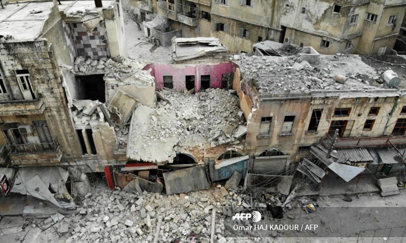 A building was destroyed in a regime airstrike on the town of Ariha in Syria’s last major stronghold of opposition forces - 15 January 2020 (France Press)