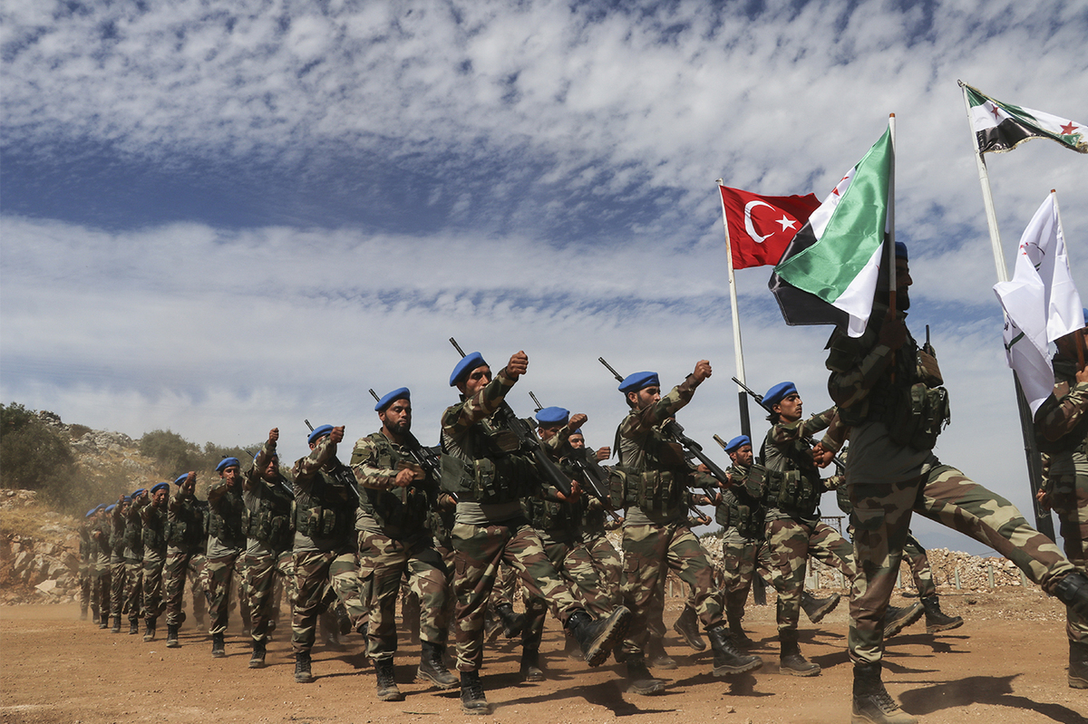 The Syrian National Army fighters in a military training in the northern countryside of Aleppo (Anadolu news agency)