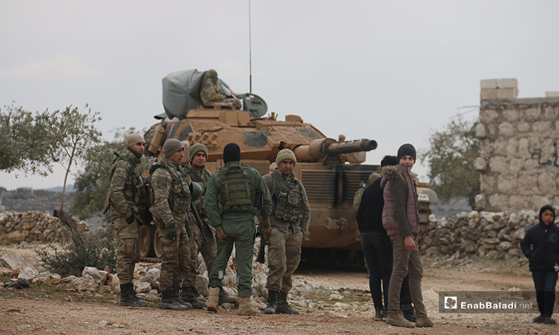 The Turkish Armed Forces are setting up a new military observation post in the town of Termanin, north of Idlib - 15 February 2020 (Enab Baladi)