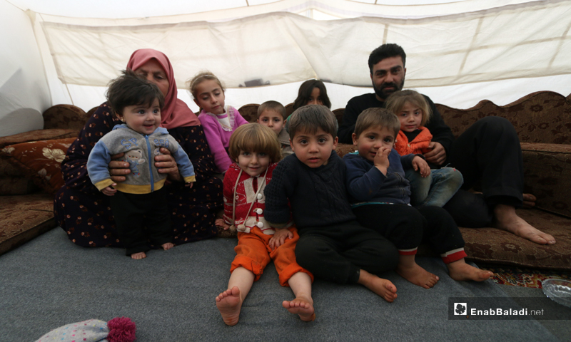 Two displaced families live in one tent in the Maarrat Dibsah camp - 22 February 2020 (Enab Baladi)