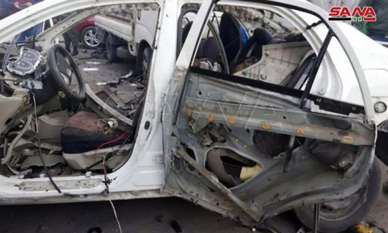 An explosive device explodes in a car next to the Tishreen Stadium in the capital, Damascus - 25 February 2020 (SANA)