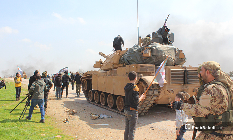 Syrians staged a sit-in in protest of conducting Russian patrols on the M4 international highway- 15 March 2020 (Enab Baladi)