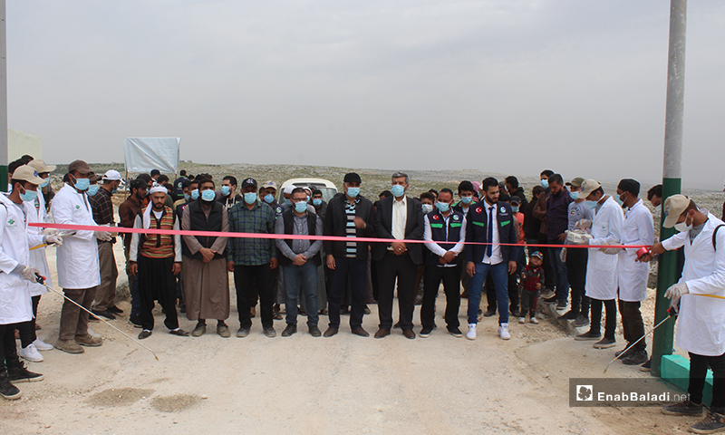 The opening ceremony of Sabah al-Ahmad Charitable Village near Harbanoush town in northern Idlib, and the delivery of 300 concrete housing units for the internally displaced people (IDPs), each of which includes two rooms. Meanwhile, work proceeds in the village for the equipment of 800 housing units – 23 April 2020 (Enab Baladi)
