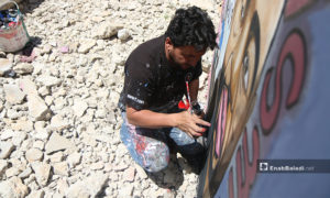 When the Syrian graffiti artist, Aziz al-Asmar saw the killing incident of the African-American US citizen, George Floyd, who died of asphyxiation in police custody in the US - Yousef Ghuraibi – 01 June 2020
