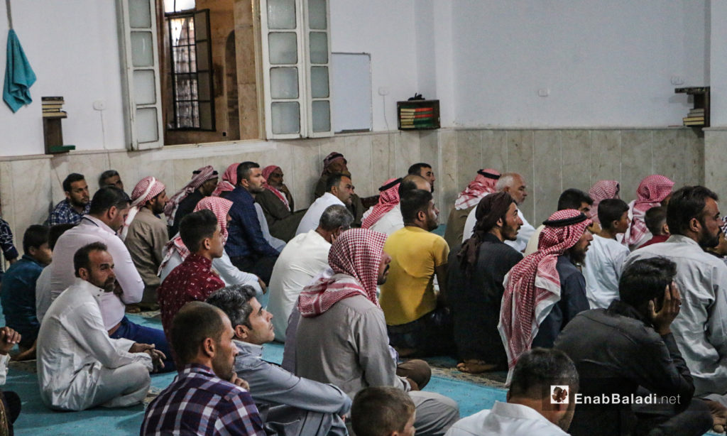 Worshipers attending the Eid al-Adha prayer’s sermon prayer in Dabiq town in northern Aleppo countryside – 31 July 2020 (Enab Baladi / Abdul Salam Majan)