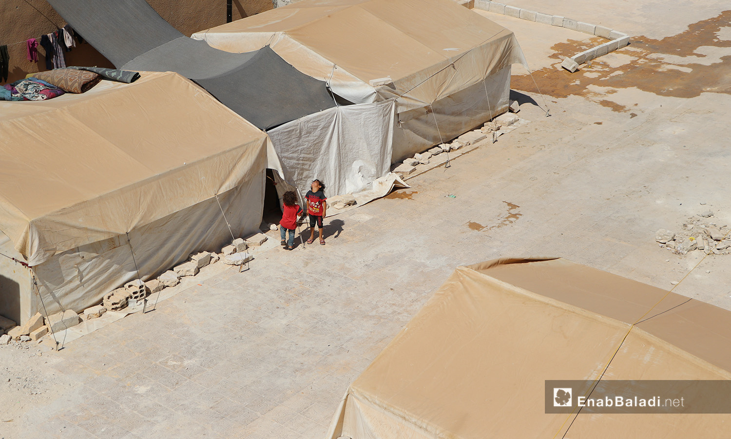 An aerial photo of one side of Qibtan Camp for internally displaced people (IDPs) near Akhtarin town in northern Aleppo countryside – 17 July 2020 (Enab Baladi / Asim Melhem)