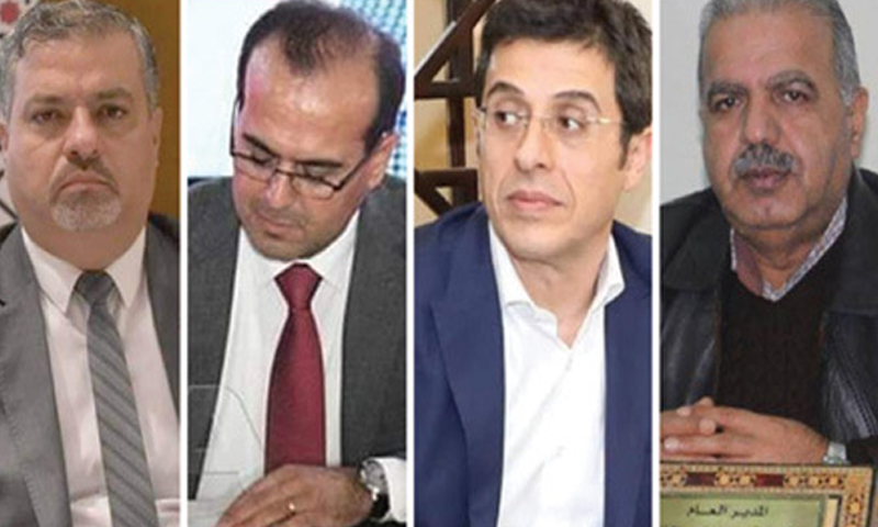 From the right side: Minister of Electricity Ghassan al-Zamil, Minister of Health Hassan Ghobash, Minister of Petroleum and Mineral Resources Bassam Radwan Toumeh, Minister of Finance Kinan Yaghi (edited by Enab Baladi)
