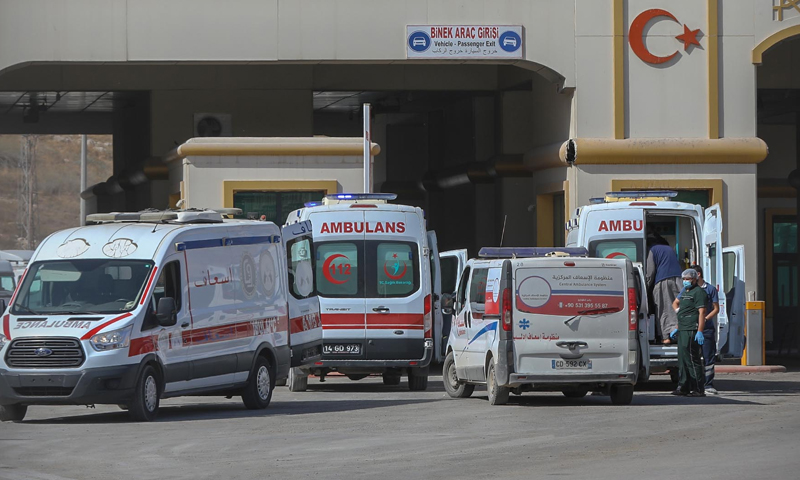 Ambulances passing through Bab al-Hawa border crossing with Turkey - 21 October 2020 (Bab al-Hawa Crossing Facebook page)