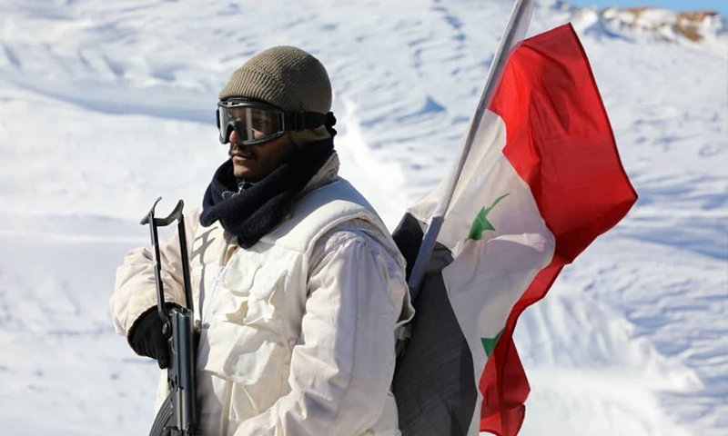 Personnel of the Syrian regime in Mount Hermon, which range covers the Syria-Lebanon- Palestine tri-border region—25 January 2021 (SANA)