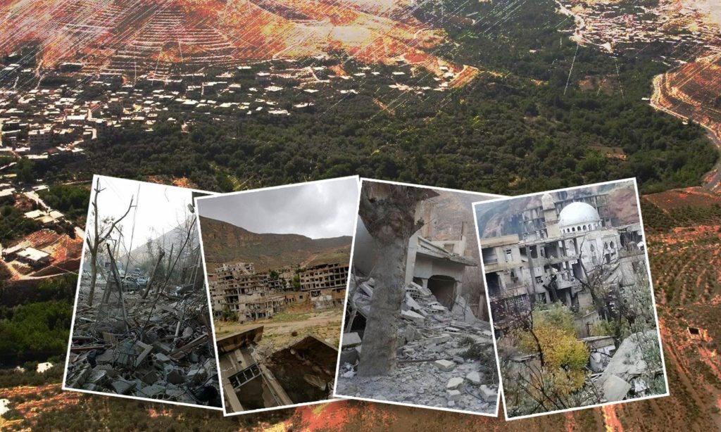 The destruction in Wadi Barada villages in Rif Dimashq governorate -edited by Enab Baladi - 2021