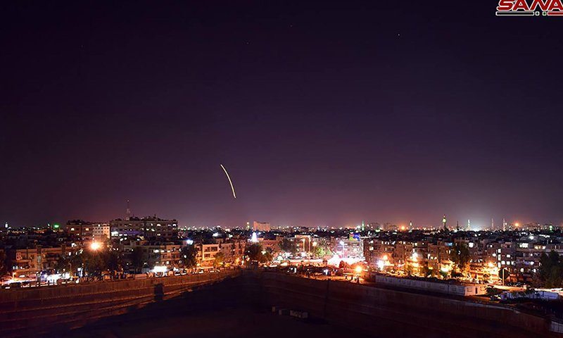 An Israeli missile attack on Damascus International Airport in September 2018 (SANA)