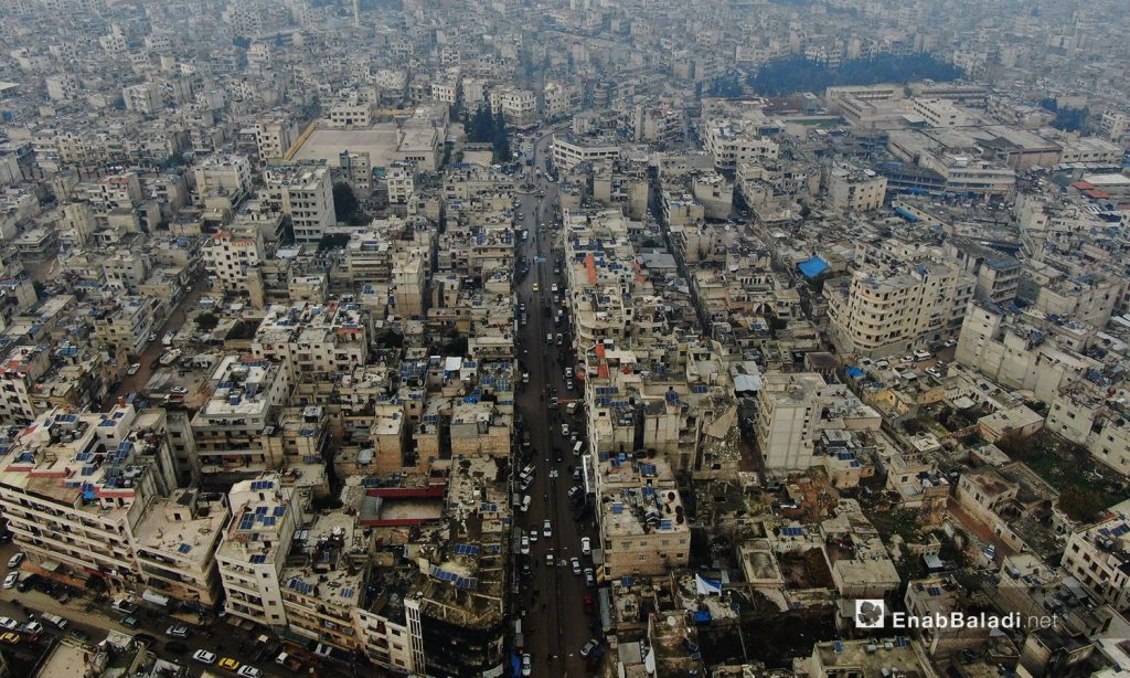 An aerial image of Idlib city showing its buildings and main streets - 24 October 2020 (Enab Baladi / Yousef Ghuraibi)