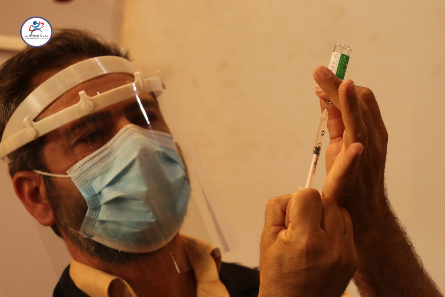 COVID-19 vaccine shots administrated to a group of workers of the Idlib Health Directorate, Assistance Coordination Unit (Syrian Immunization Group) and the Syrian Civil Defense – 1 May 2021 (Idlib Health Directorate-Facebook)