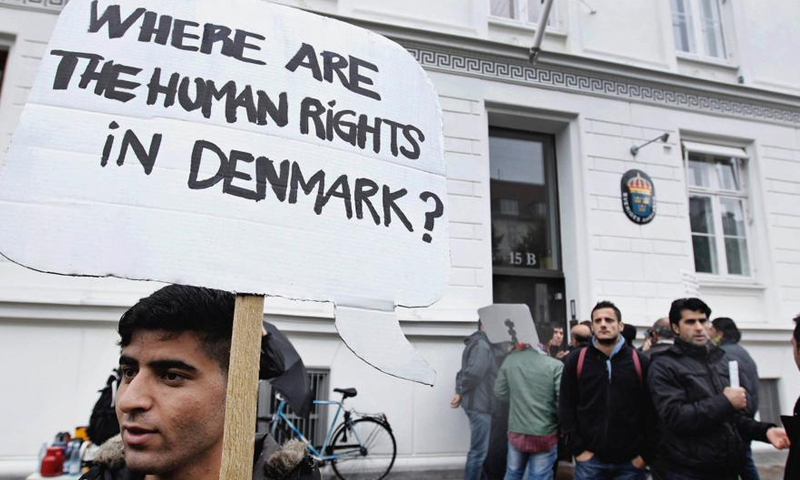 Syria refugees in a protest against the negative asylum decisions front of the Swidish Embassy in Denmark- 2012 (AP Photo by Jens Dresling)