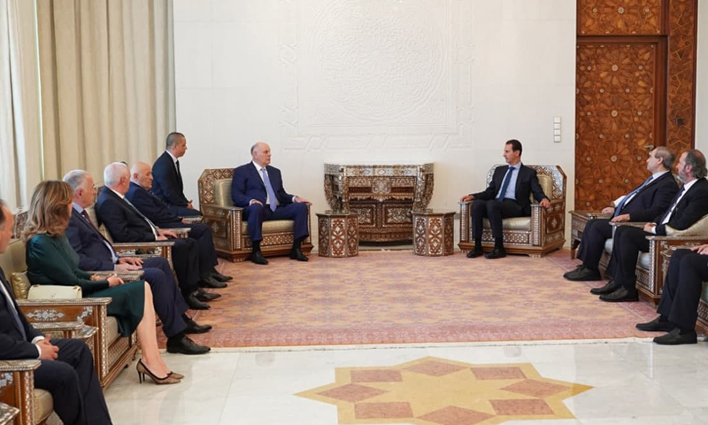 Head of the Syrian regime, Bashar al-Assad, receives Abkhazian delegation in Damascus (SANA)