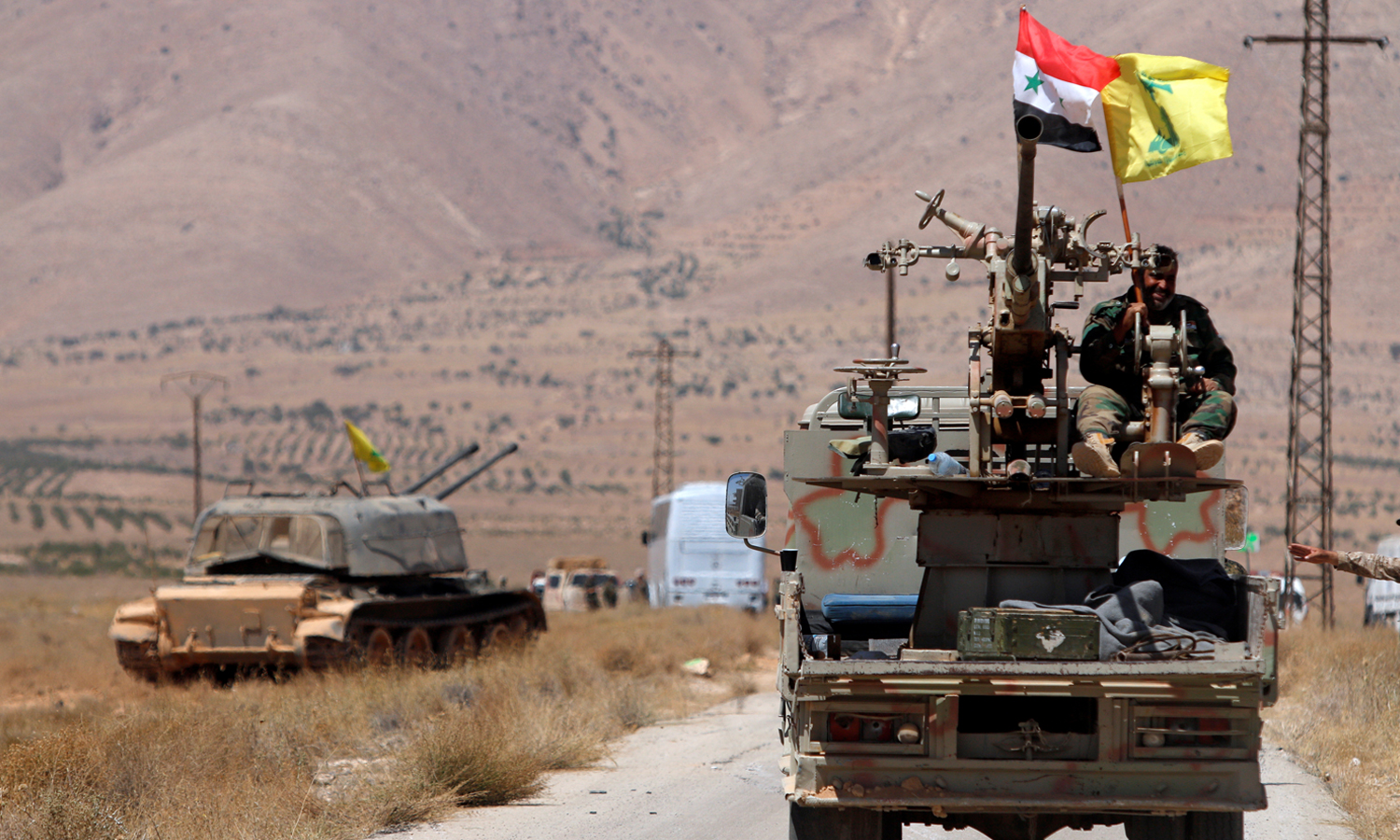 A military armored vehicle belonging to the Lebanese Hezbollah militia in northeastern Syria- 18 April 2018 (Reuters)