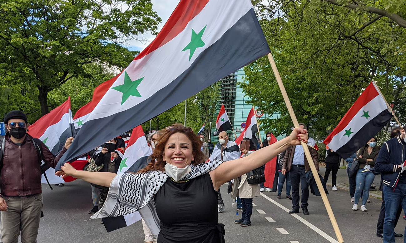 A rally held in the German capital Berlin, expressing support for the head of the Syrian regime, Bashar al-Assad — 20 May 2021 (Kevork Almassian/Facebook)