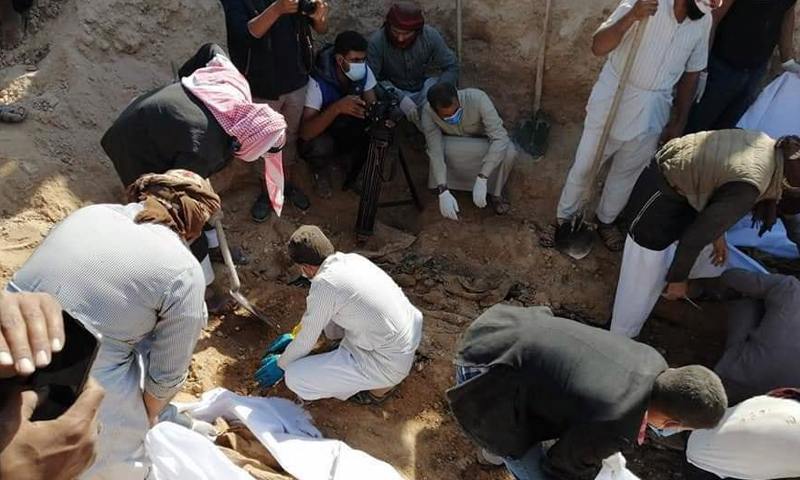 A mass grave for Sheitat clan members in the countryside of Deir Ezzor who were executed by the Islamic State (IS) in 2014 (Sama al-Sheitat’s Facebook account)