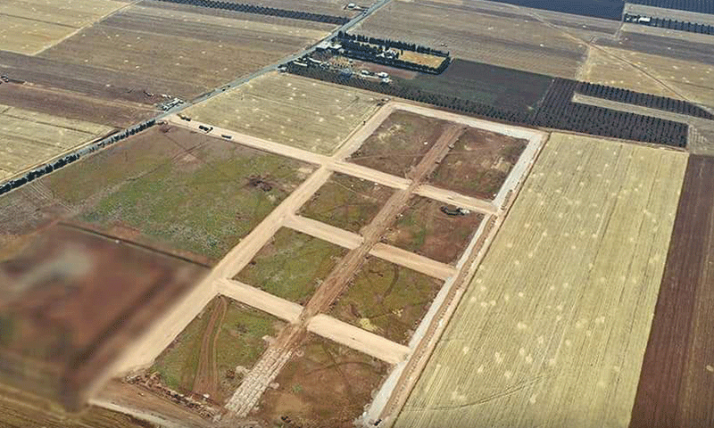 An aerial image showing streets being prepared in the industrial zone to the east of Azaz city in Aleppo’s northwestern countryside - 4 July 2021 (Azaz local council)