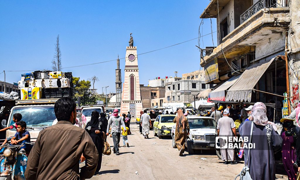 Quwatli Street and Raqqa’s clock tower- 23 August 2021(Enab Baladi/Hussam al-Omar)