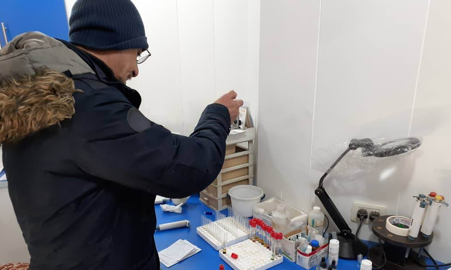 A man in a medical laboratory in al-Hasakah governorate in northeastern Syria - 14 January 2020 (SDF)