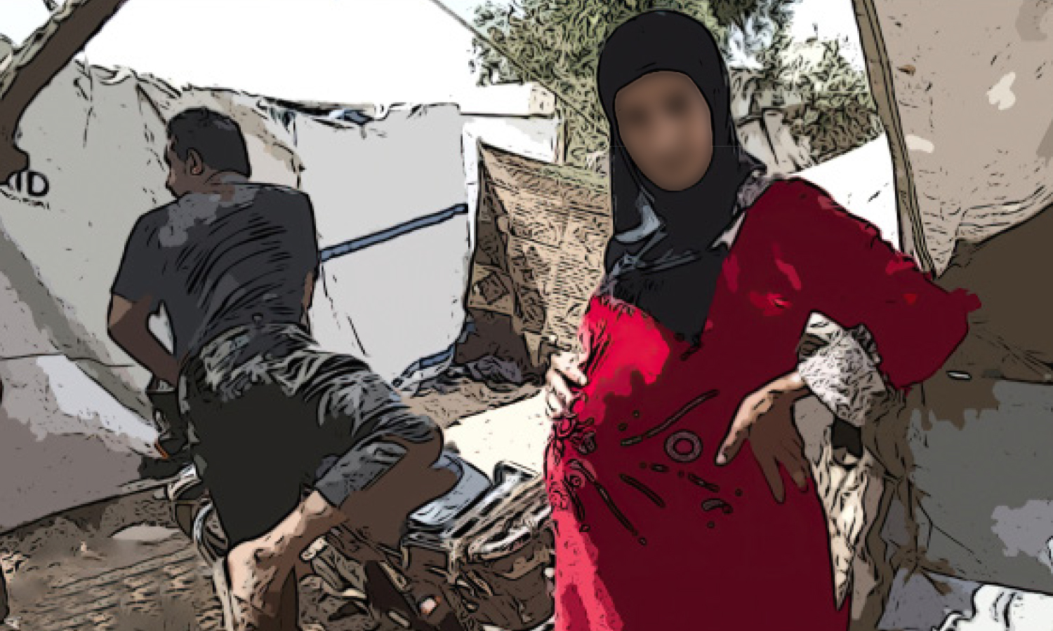 A pregnant woman in the camps of northwestern Syria (An expressive imagery edited by Enab Baladi)