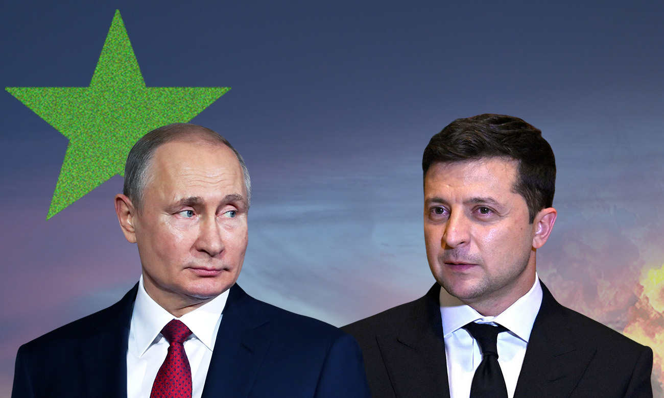 Russian President Vladimir Putin and Ukrainian President Volodymyr Zelensky (edited by Enab Baladi)