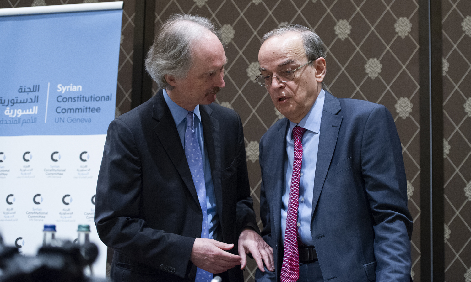 UN Special Envoy for Syria Geir Pedersen and Co-Chair of the opposition delegation Hadi al-Bahra in Geneva - 23 March 2022 (UN/Violin Martin)