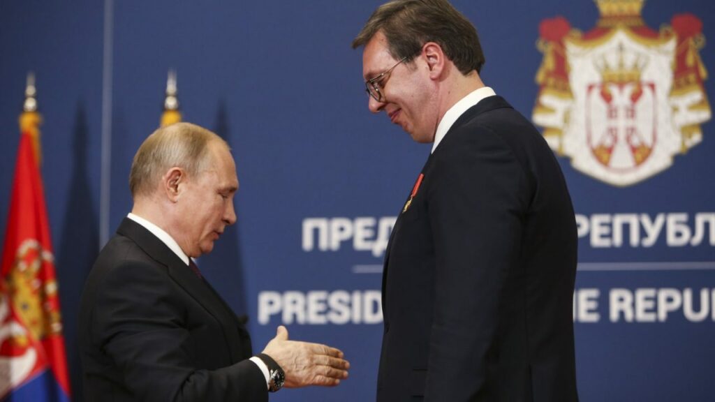 Serbian President Aleksandar Vucic and Russia’s Vladimir Putin (Reuters)